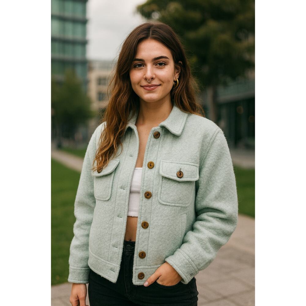 Joie Blend Button Down Wool Blend Crop Jacket Mint Green Women's XL Casual Chic